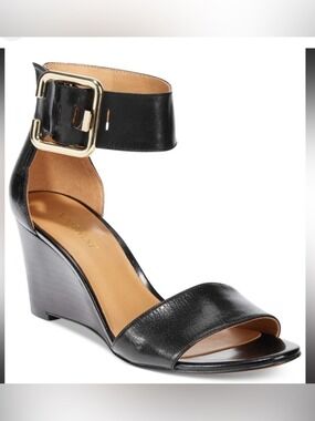 Nine West black Leather Ankle-Strap Wedge Sandals size 7